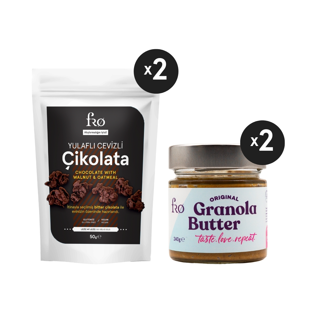 FRO%204’lü%202%20x%20Granola%20Butter%20Original%20Sürülebilir%202%20x%20Yulaflı%20Cevizli%20Çikolata%20Sağlıklı%20Atıştırmalık