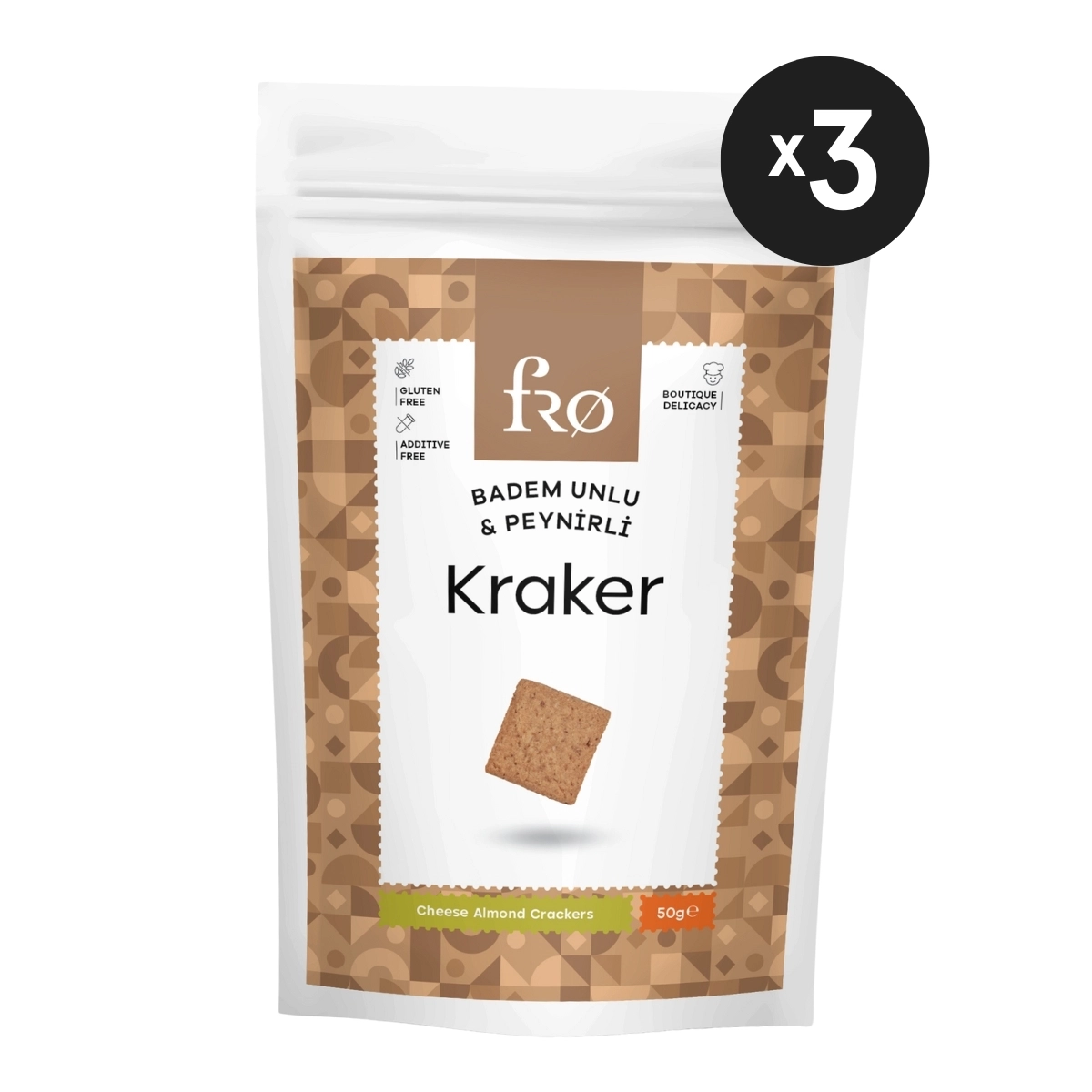 Fro 3’lü Badem Unlu Peynirli Kraker Glutensiz Doyurucu Sağlıklı Katkısız Atıştırmalık
