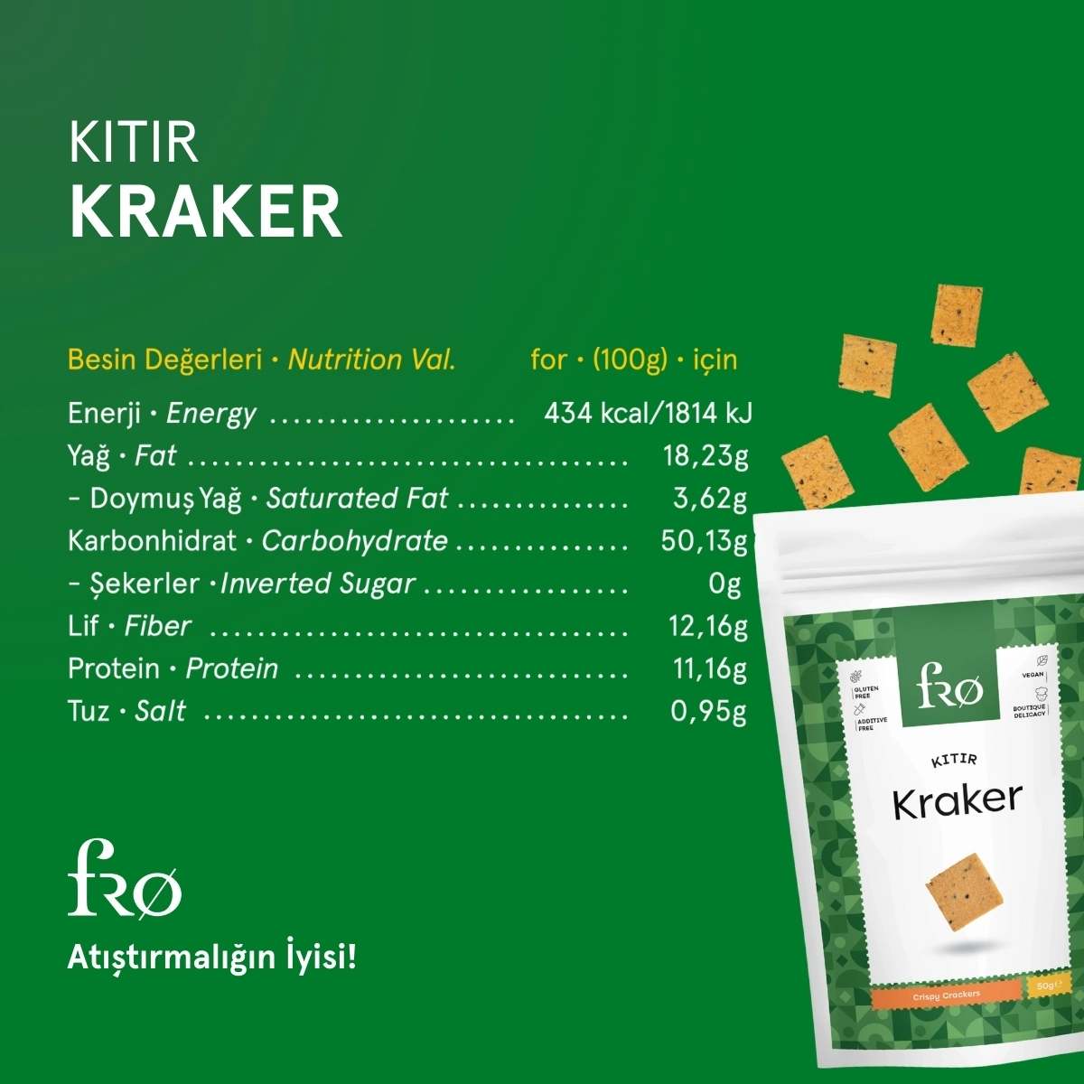 FRO 3’lü Kıtır Kraker Vegan Glutensiz Tuzlu Doyurucu Sağlıklı Katkısız Atıştırmalık 3x50gr