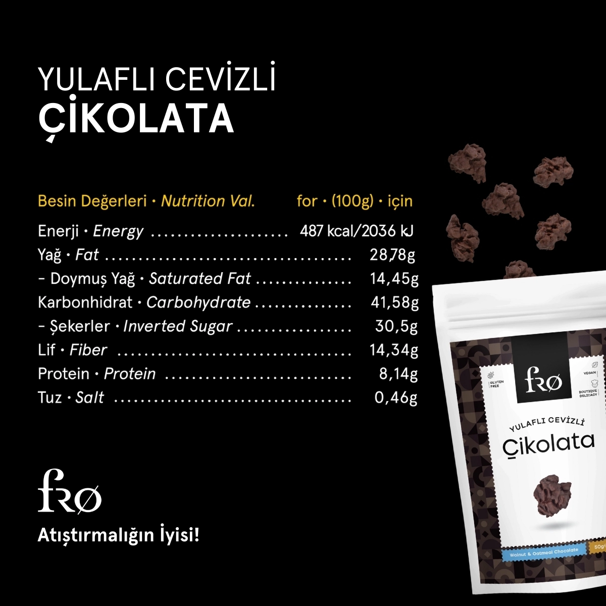 FRO 4’lü 2 x Granola Butter Cacao Sürülebilir 2 x Yulaflı Cevizli Çikolata Sağlıklı Atıştırmalık
