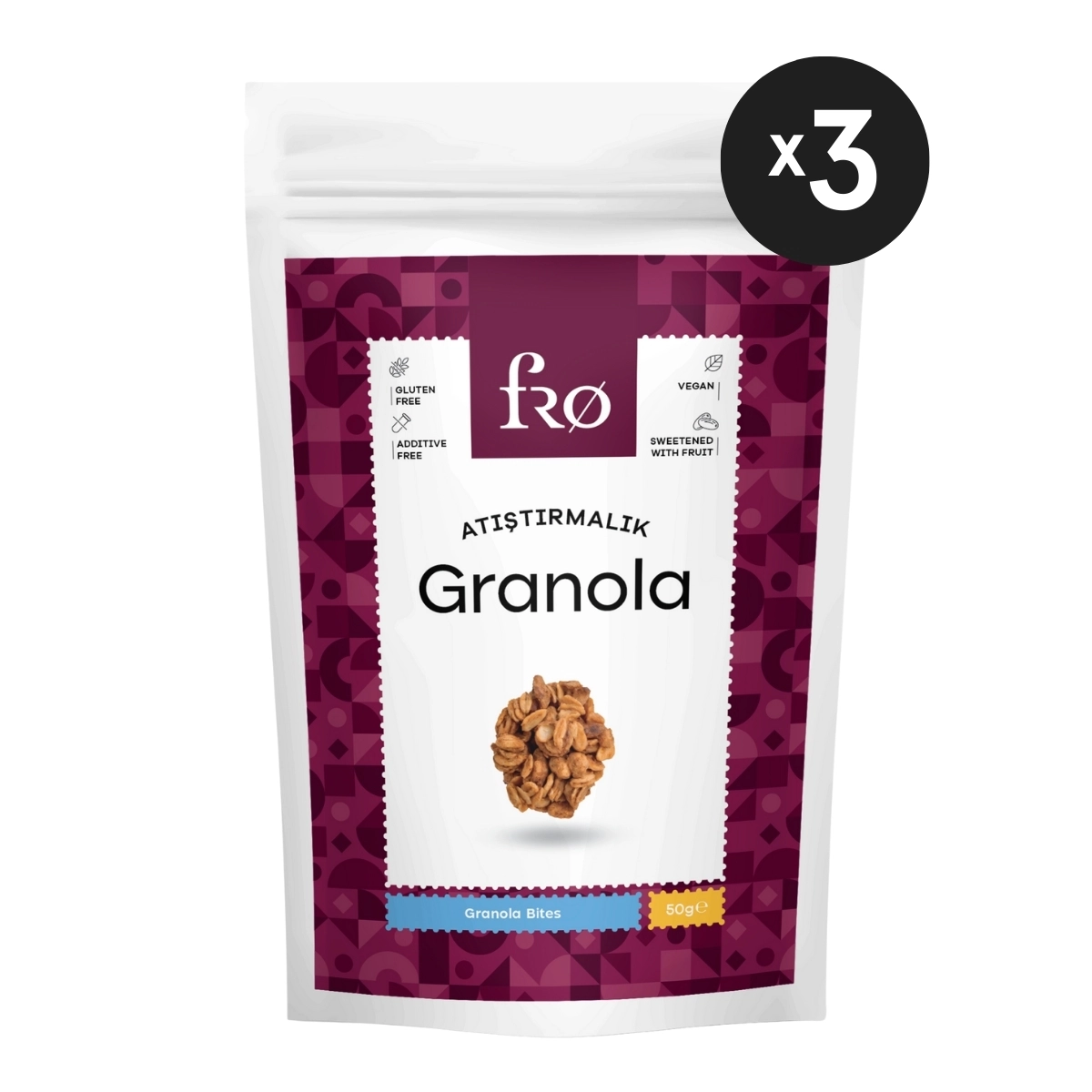 FRO 3’lü Atıştırmalık Granola Vegan Glutensiz Şekersiz Atıştırmalık Sağlıklı Ara Öğün Granola