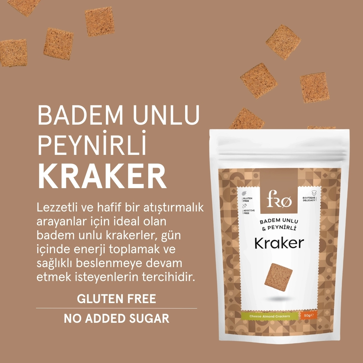 Fro 5’li Badem Unlu Peynirli Kraker Glutensiz Doyurucu Sağlıklı Katkısız Atıştırmalık