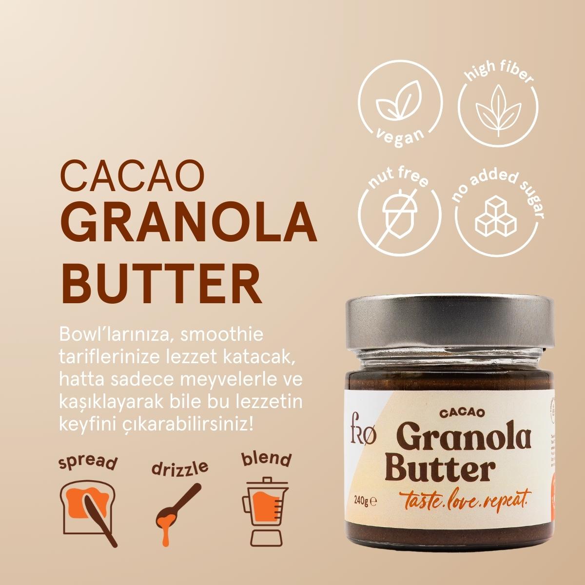 FRO 4’lü 2 x Granola Butter Cacao, Atıştırmalık Granola, Üzümlü Cevizli Biscotti Seti Sağlıklı Atıştırmalık
