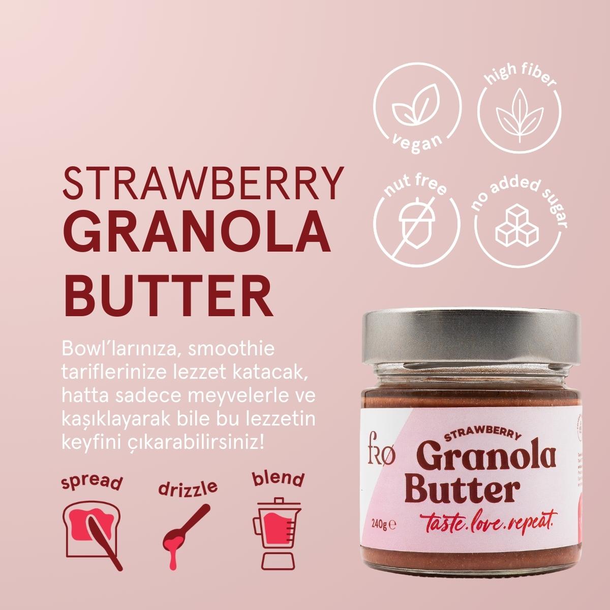 FRO%202%20x%20Granola%20Butter%20Çilek%20Sağlıklı%20Kahvaltılık%202%20x%20Yulaflı%20Cevizli%20Sütlü%20Çikolata%20Glutensiz%20Atıştırmalık