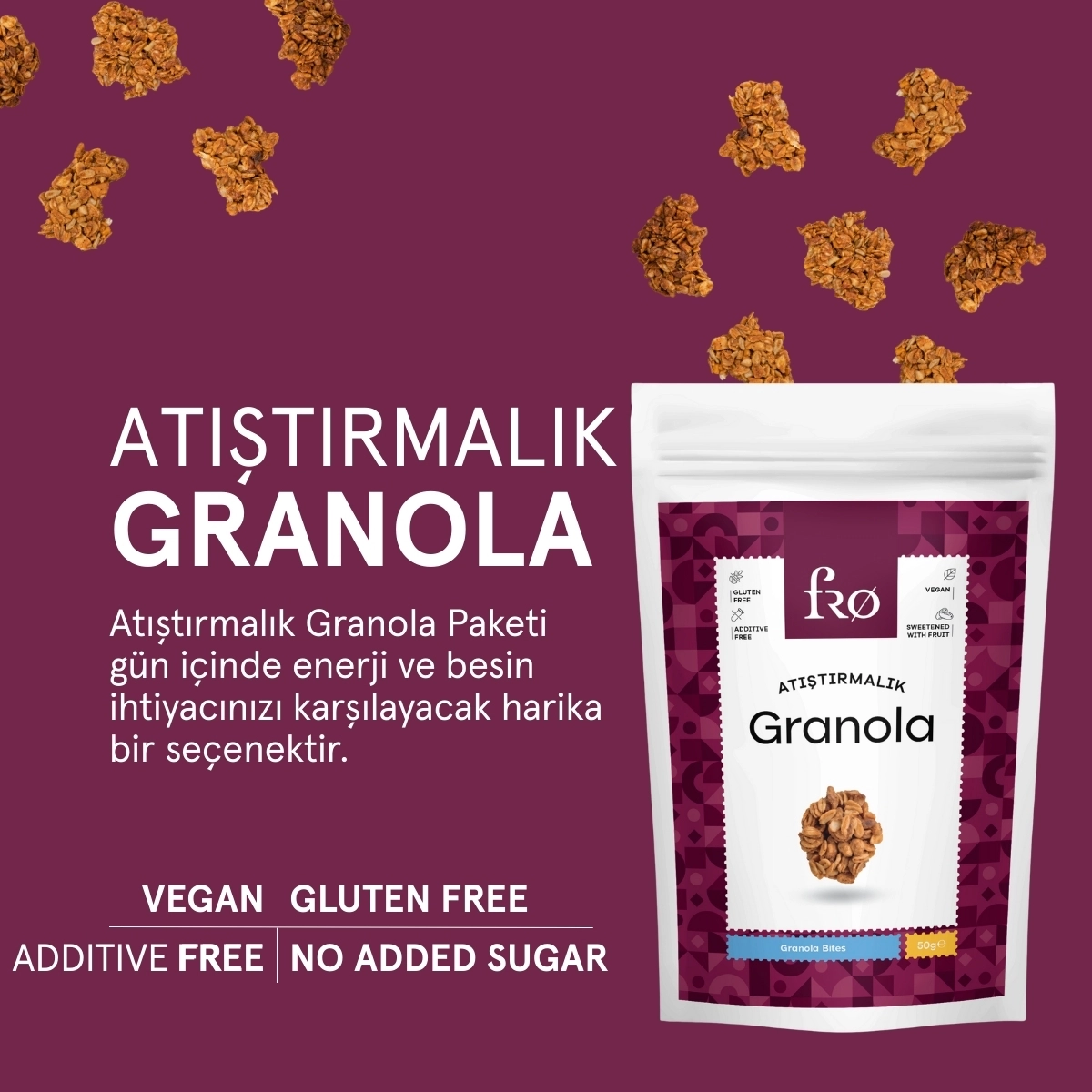 FRO 5’li Glutensiz Katkısız Sağlıklı Atıştırmalık Kraker, Yulaflı Cevizli Çikolata, Atıştırmalık Granola