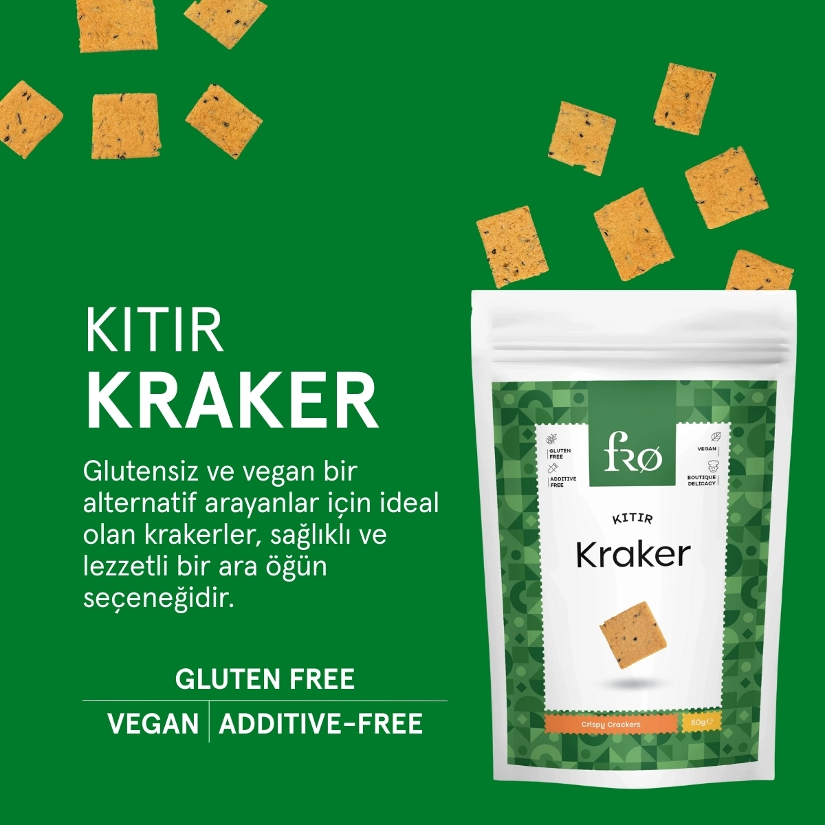 FRO 4’lü Glutensiz Vegan Katkısız Sağlıklı Atıştırmalık Kraker, Yulaflı Cevizli Çikolata, Granola