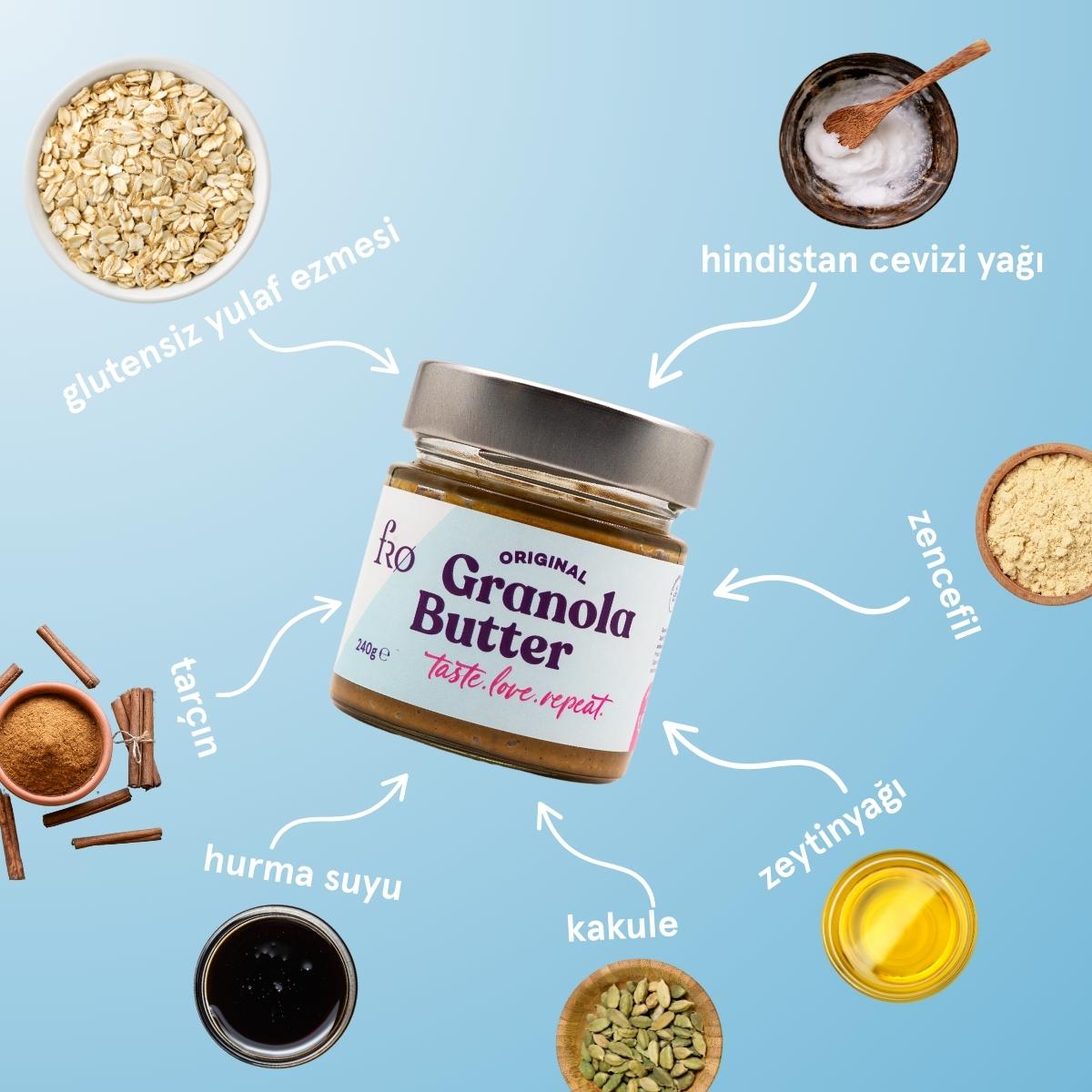 FRO 4’lü 2 x Granola Butter Original, Atıştırmalık Granola, Üzümlü Cevizli Biscotti Seti Sağlıklı Atıştırmalık