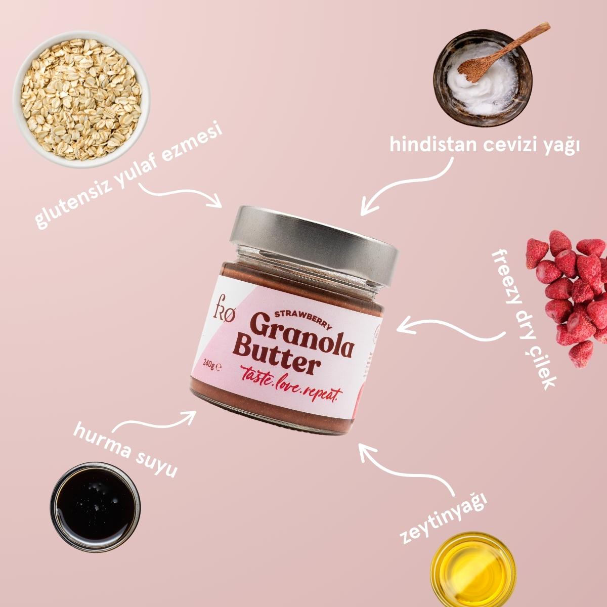FRO%202%20x%20Granola%20Butter%20Çilek%20Sağlıklı%20Kahvaltılık%202%20x%20Yulaflı%20Cevizli%20Sütlü%20Çikolata%20Glutensiz%20Atıştırmalık