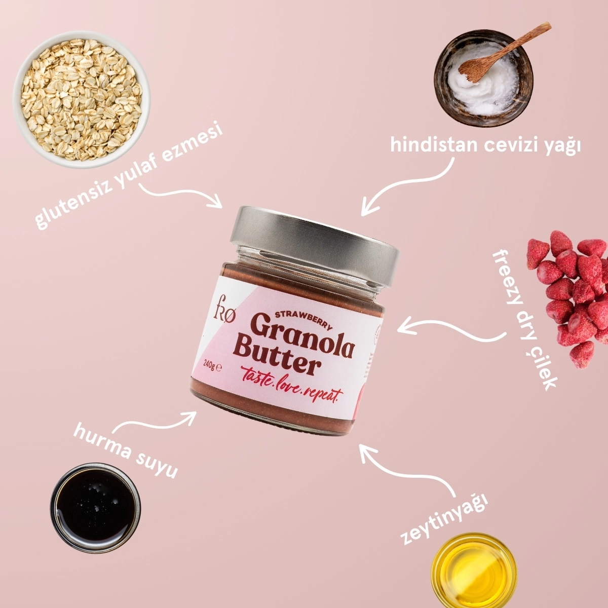 FRO 4’lü - 2x Granola Butter Çilek, Kıtır Kraker, Badem Unlu Peynirli Kraker Paketi Sağlıklı Atıştırmalık