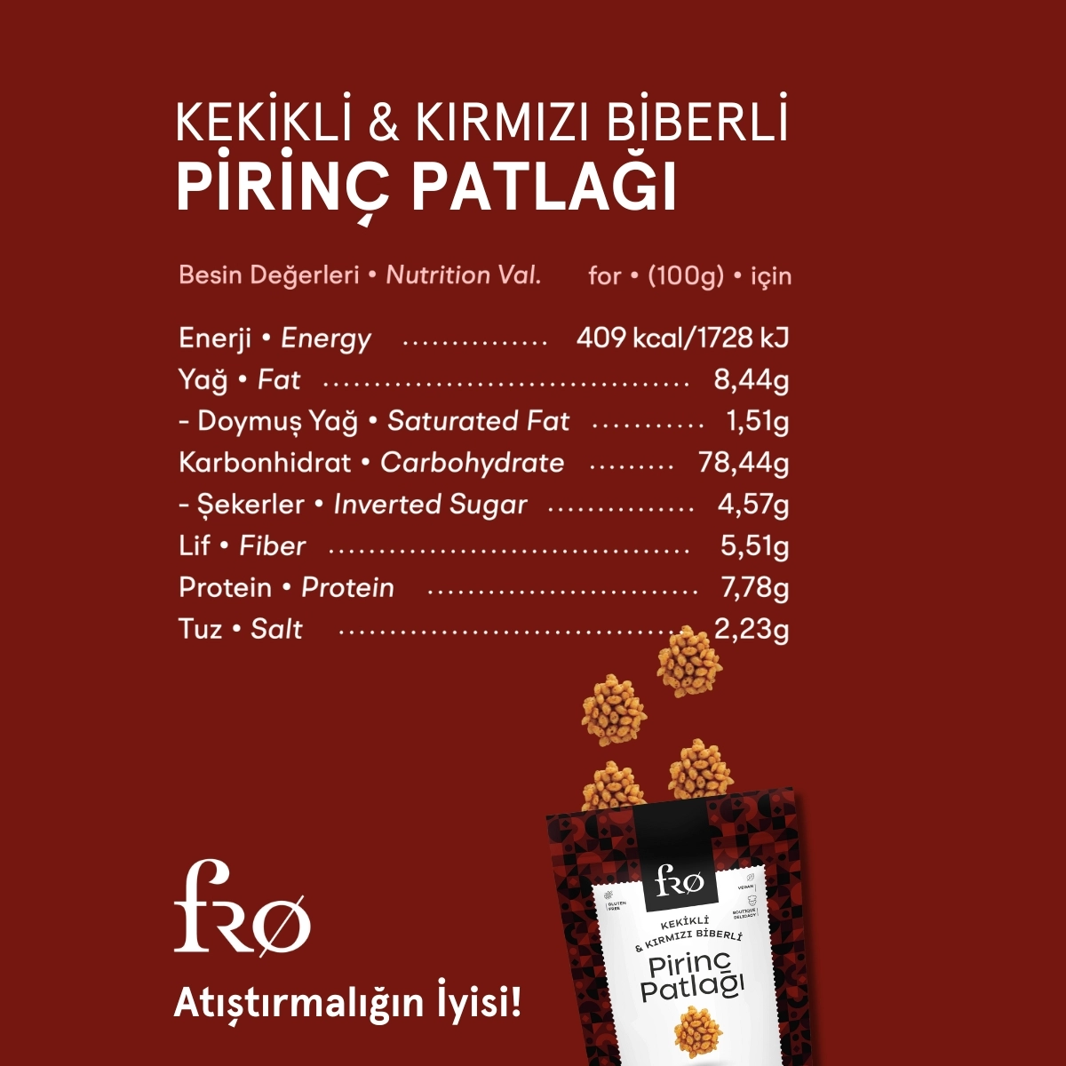 FRO 5’li Kekikli ve Kırmızı Biberli Pirinç Patlağı Glutensiz Vegan Şekersiz Sağlıklı Atıştırmalık