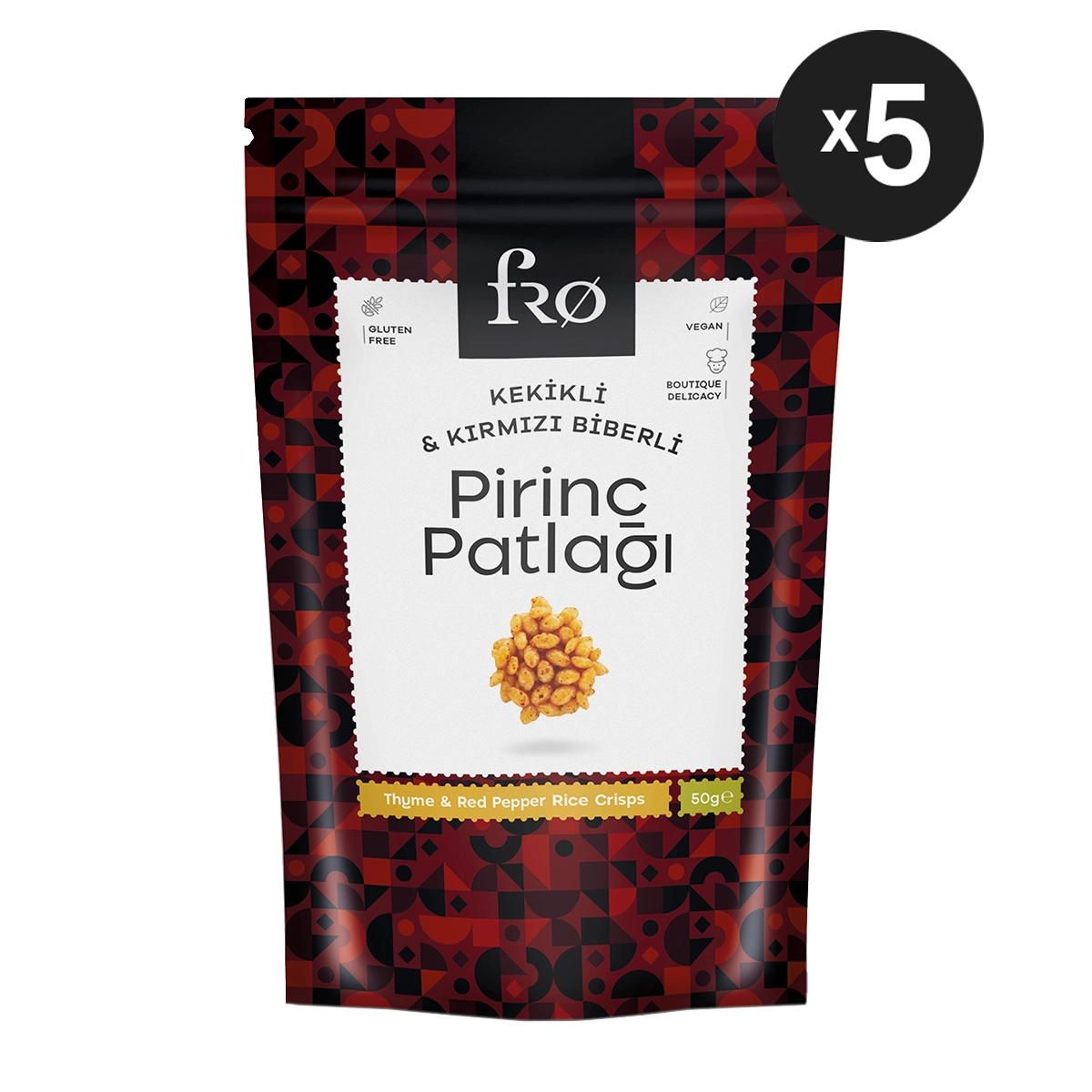 FRO 5’li Kekikli ve Kırmızı Biberli Pirinç Patlağı Glutensiz Vegan Şekersiz Sağlıklı Atıştırmalık