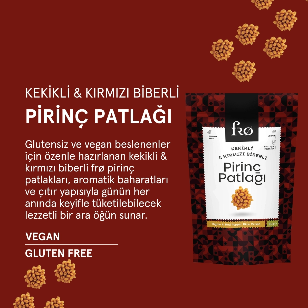 FRO 5’li Kekikli ve Kırmızı Biberli Pirinç Patlağı Glutensiz Vegan Şekersiz Sağlıklı Atıştırmalık
