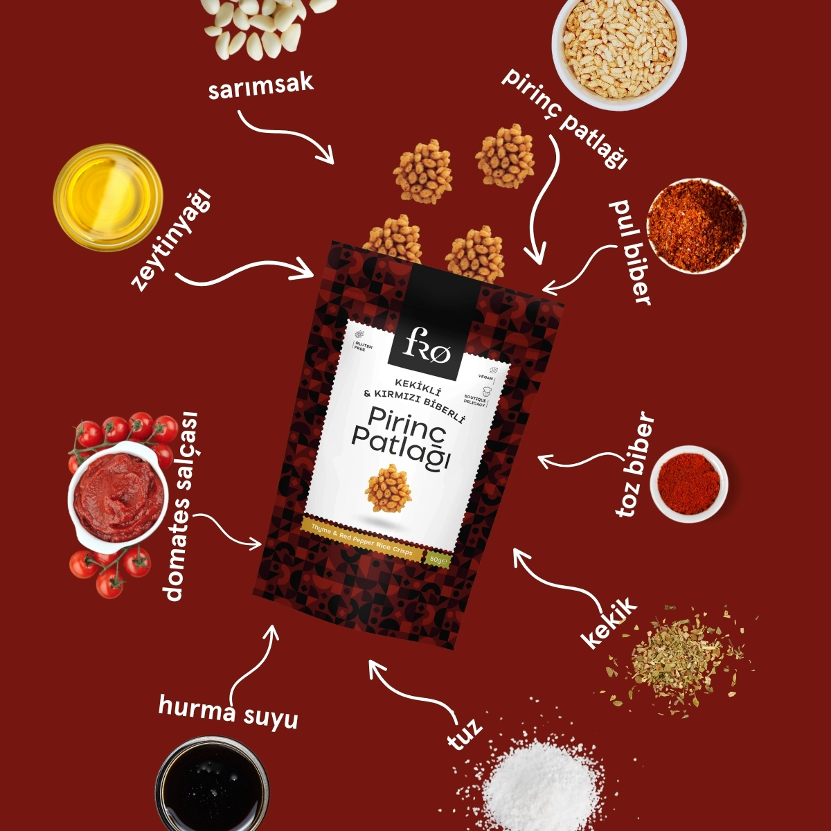 FRO Kekikli ve Kırmızı Biberli Pirinç Patlağı Glutensiz Vegan Şekersiz Sağlıklı Atıştırmalık
