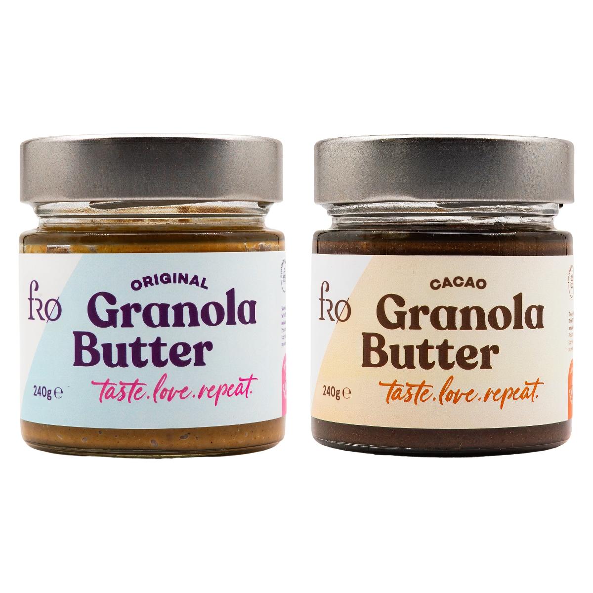 FRO%202’li%20Granola%20Butter%20Original%20Ve%20Cacao%20Glutensiz%20Şekersiz%20Vegan%20Sürülebilir%20Kahvaltılık%202x250gr