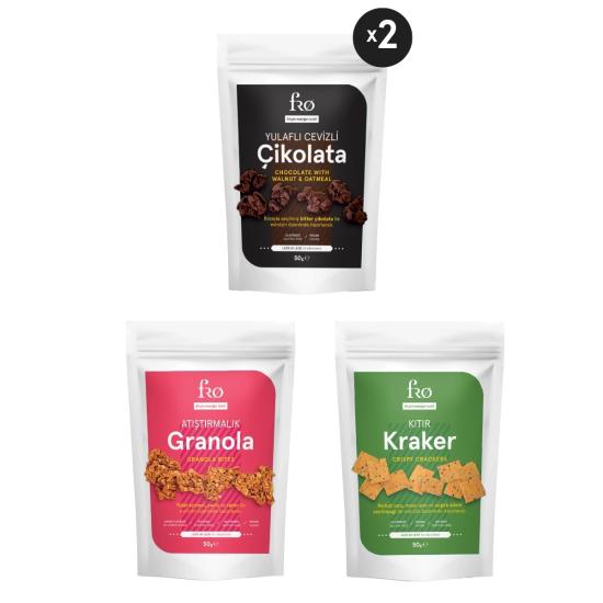 FRO 4’lü Glutensiz Vegan Katkısız Sağlıklı Atıştırmalık Kraker, Yulaflı Cevizli Çikolata, Granola