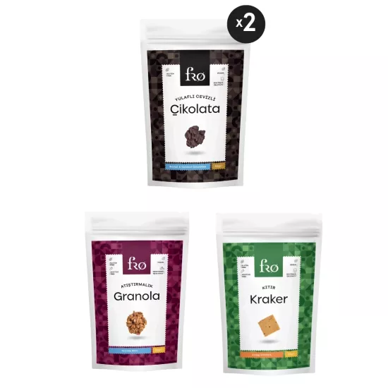 FRO 4’lü Glutensiz Vegan Katkısız Sağlıklı Atıştırmalık Kraker, Yulaflı Cevizli Çikolata, Granola
