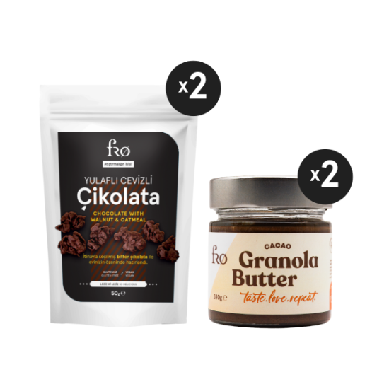 FRO 4’lü 2 x Granola Butter Cacao Sürülebilir 2 x Yulaflı Cevizli Çikolata Sağlıklı Atıştırmalık
