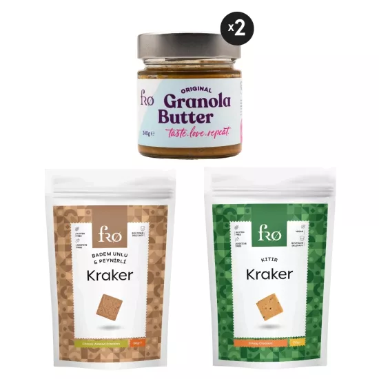 FRO 4’lü - 2x Granola Butter Original, Kıtır Kraker, Badem Unlu Peynirli Kraker Paketi Sağlıklı Atıştırmalık