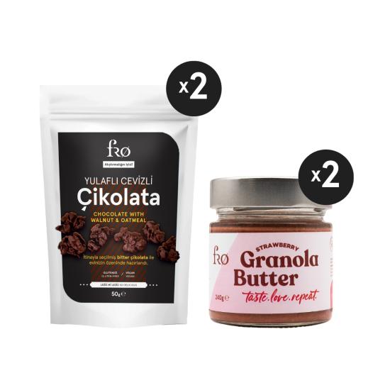 FRO 2 x Granola Butter Çilek Sağlıklı Kahvaltılık 2 x Yulaflı Cevizli Çikolata Glutensiz Atıştırmalık