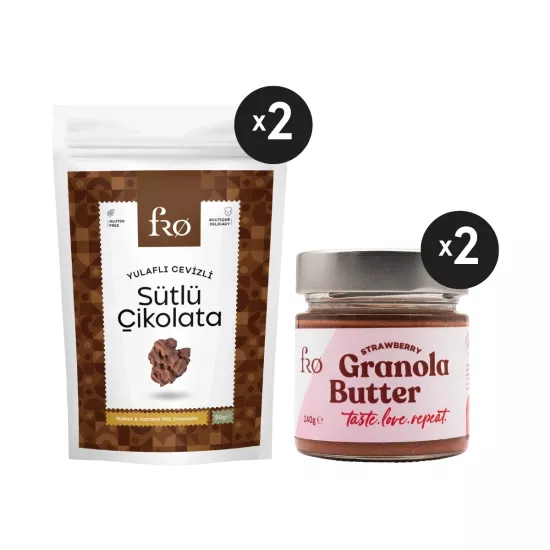 FRO 2 x Granola Butter Çilek Sağlıklı Kahvaltılık 2 x Yulaflı Cevizli Sütlü Çikolata Glutensiz Atıştırmalık