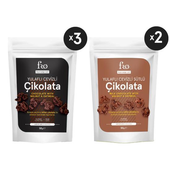 FRO 5’li Çikolata Paketi Yulaflı Cevizli Çikolata Sağlıklı Atıştırmalık 5x50gr