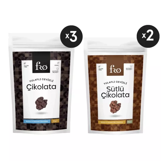 FRO 5’li Çikolata Paketi Yulaflı Cevizli Çikolata Sağlıklı Atıştırmalık 5x50gr