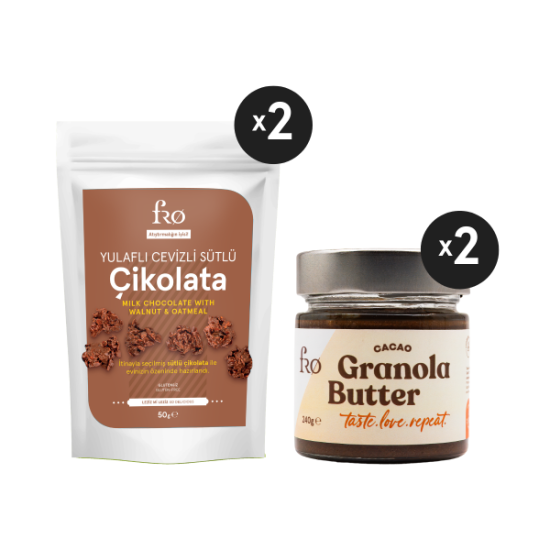 FRO 4’lü 2 x Granola Butter Cacao Sürülebilir 2 x Yulaflı Cevizli Sütlü Çikolata Sağlıklı Atıştırmalık