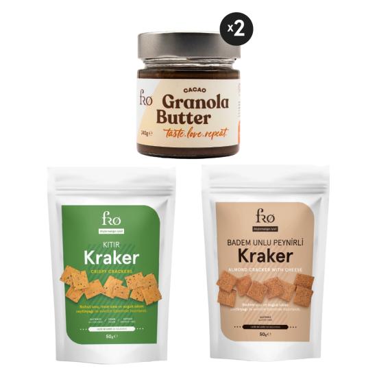 FRO 4’lü - 2x Granola Butter Cacao, Kıtır Kraker, Badem Unlu Peynirli Kraker Paketi Sağlıklı Atıştırmalık