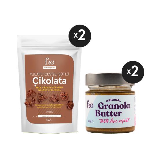 FRO 4’lü 2 x Granola Butter Original Sürülebilir 2 x Yulaflı Cevizli Sütlü Çikolata Sağlıklı Atıştırmalık