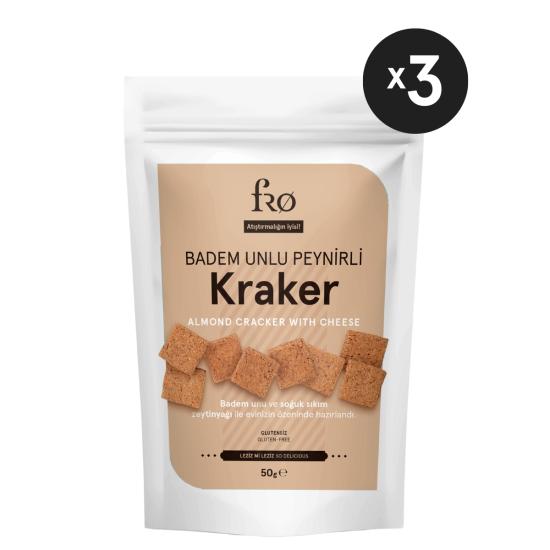 Fro 3’lü Badem Unlu Peynirli Kraker Glutensiz Doyurucu Sağlıklı Katkısız Atıştırmalık