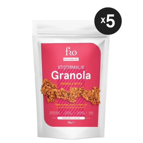 FRO 5li Atıştırmalık Granola Vegan Glutensiz Şekersiz Atıştırmalık Sağlıklı Katkısız Granola 5x50gr