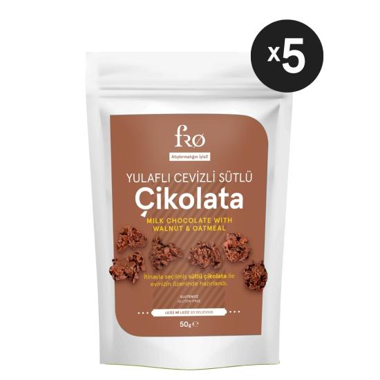 FRO 5’lü Yulaflı Cevizli Sütlü Çikolata Glutensiz Sağlıklı Atıştırmalık 5x50gr