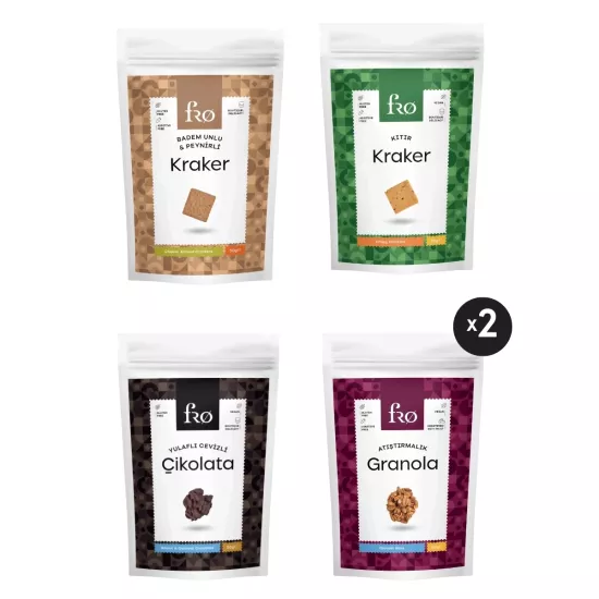 FRO 5’li Glutensiz Katkısız Sağlıklı Atıştırmalık Kraker, Yulaflı Cevizli Çikolata, Atıştırmalık Granola