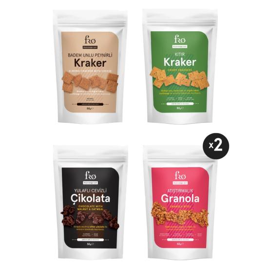 FRO 5’li Glutensiz Katkısız Sağlıklı Atıştırmalık Kraker, Yulaflı Cevizli Çikolata, Atıştırmalık Granola