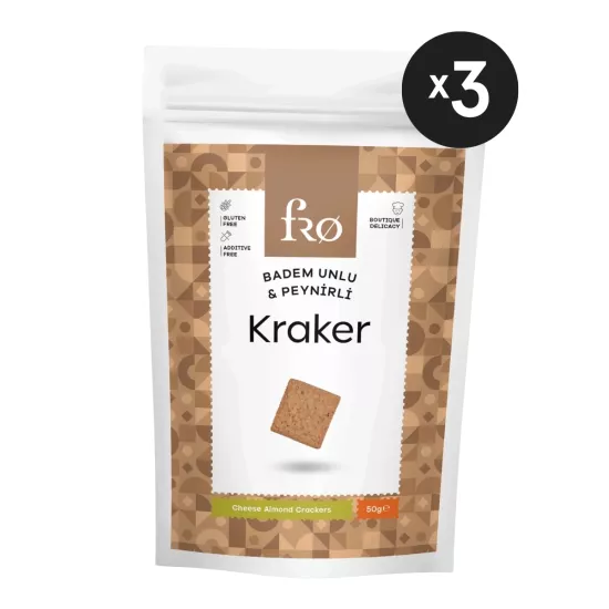 Fro 3’lü Badem Unlu Peynirli Kraker Glutensiz Doyurucu Sağlıklı Katkısız Atıştırmalık