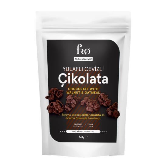 FRO Yulaflı Cevizli Çikolata Vegan Glutensiz Şekersiz Sağlıklı Atıştırmalık