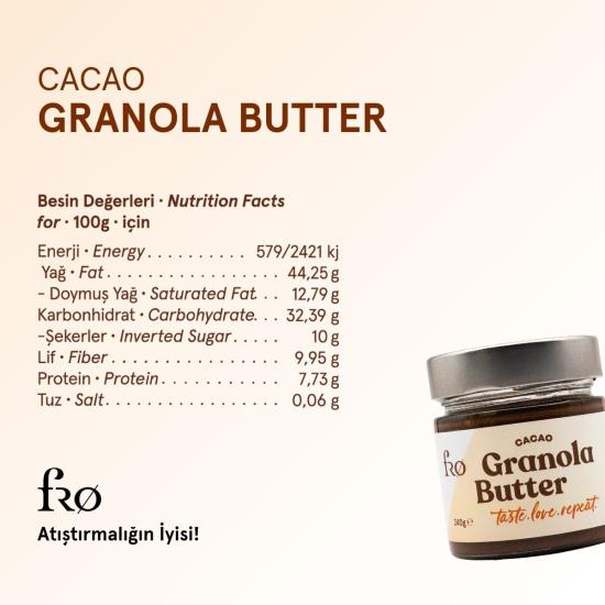 FRO 4’lü 2 x Granola Butter Cacao Sürülebilir 2 x Yulaflı Cevizli Sütlü Çikolata Sağlıklı Atıştırmalık