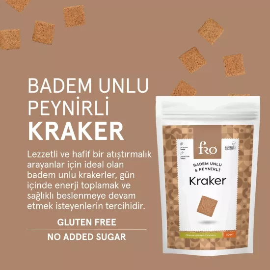 Fro 3’lü Badem Unlu Peynirli Kraker Glutensiz Doyurucu Sağlıklı Katkısız Atıştırmalık