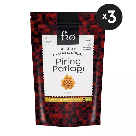 FRO 3’lü Kekikli ve Kırmızı Biberli Pirinç Patlağı Glutensiz Vegan Şekersiz Sağlıklı Atıştırmalık