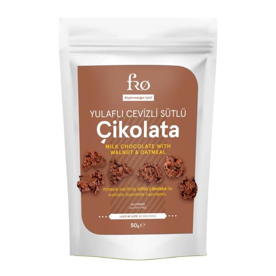 FRO Yulaflı Cevizli Sütlü Çikolata Glutensiz Sağlıklı Atıştırmalık 50gr