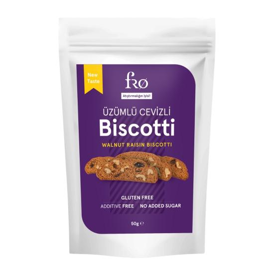 FRO Üzümlü Cevizli Biscotti Kurabiye Sağlıklı Atıştırmalık Lif Kaynağı 50gr
