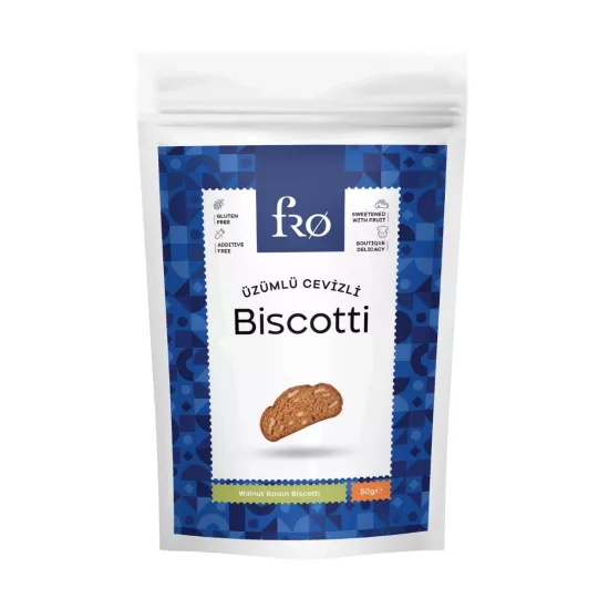 FRO Üzümlü Cevizli Biscotti Kurabiye Sağlıklı Atıştırmalık Lif Kaynağı 50gr