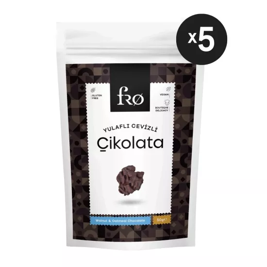 FRO 5’li Yulaflı Cevizli Çikolata Sağlıklı Atıştırmalık Doğal Glutensiz Vegan Şekersiz Tatlı 5x50gr