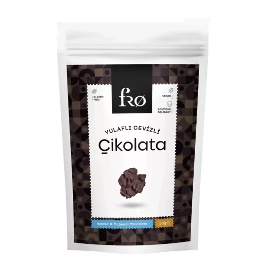 FRO Yulaflı Cevizli Çikolata Vegan Glutensiz Şekersiz Sağlıklı Atıştırmalık