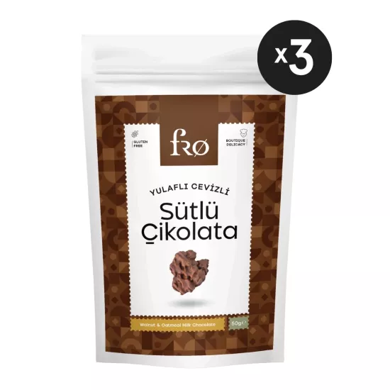 FRO 3’lü Yulaflı Cevizli Sütlü Çikolata Glutensiz Sağlıklı Atıştırmalık 3x50gr