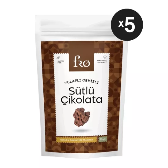 FRO 5’lü Yulaflı Cevizli Sütlü Çikolata Glutensiz Sağlıklı Atıştırmalık 5x50gr