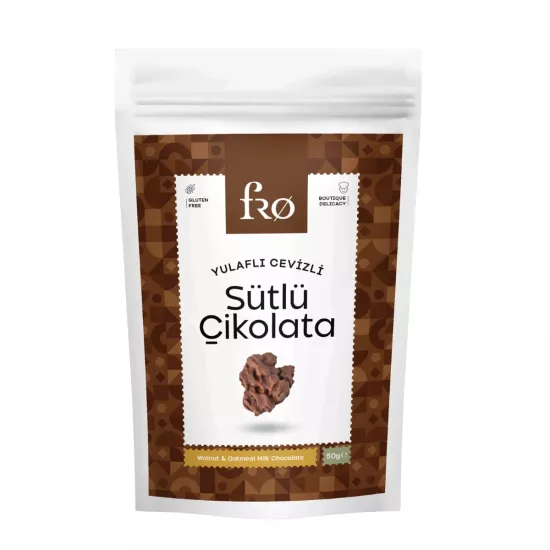 FRO Yulaflı Cevizli Sütlü Çikolata Glutensiz Sağlıklı Atıştırmalık 50gr