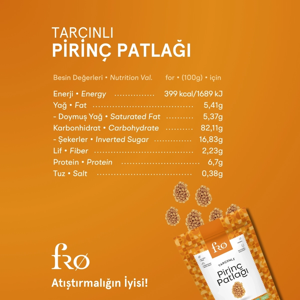 FRO 3’lü Tarçınlı Pirinç Patlağı Glutensiz Vegan Şekersiz Sağlıklı Atıştırmalık