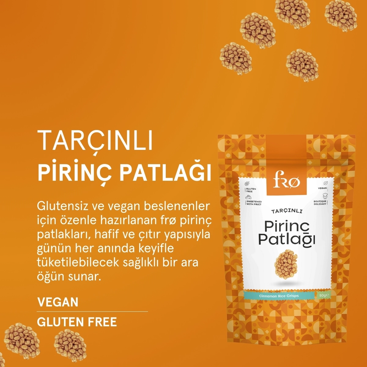 FRO 3’lü Tarçınlı Pirinç Patlağı Glutensiz Vegan Şekersiz Sağlıklı Atıştırmalık