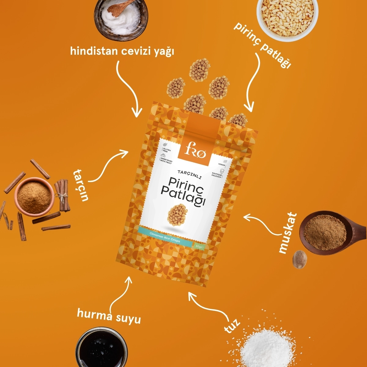 FRO 5’li Tarçınlı Pirinç Patlağı Glutensiz Vegan Şekersiz Sağlıklı Atıştırmalık